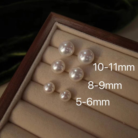 High-quality 6A strong light Zhuji natural freshwater flat round pearl sterling silver earrings 5-11mm simple earrings